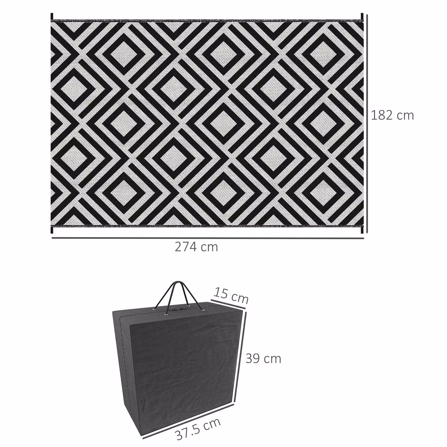 OUTSUNNY Reversible Waterproof Outdoor Garden Rug in Black, W/D: 180 x 274 cm – 3