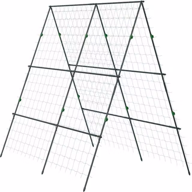 Outsunny A-Frame Garden Cucumber Trellis with Climbing Net and Steel Support Frame for Vegetables and Flowers
