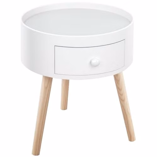 HOMCOM Modern Round Side Table with Drawer in White, W/D/H: 38 x 38 x 45 cm – 1