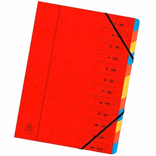 Exacompta Red Stapled Spine Multipart File with 12 Multicoloured Tabs for A4 Documents, W: 24.5 cm, H: 32.0 cm – 1