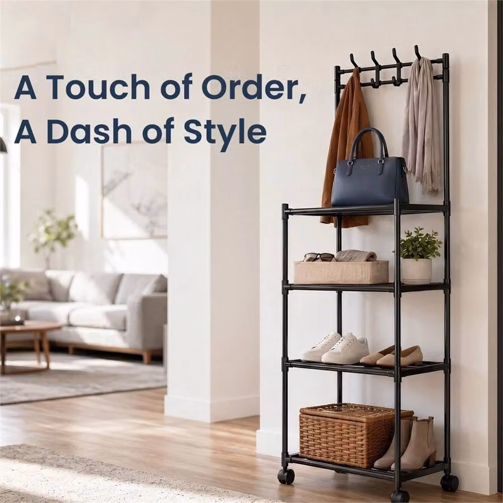 EONLION Black 4 Tier Metal Shelving Unit with Wheels for Kitchen or Bathroom – 3