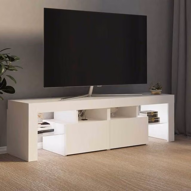 Berkfield Home Modern Glossy White TV Cabinet with LED Lights W: 140 cm, D: 40 cm, H: 36.5 cm – 1