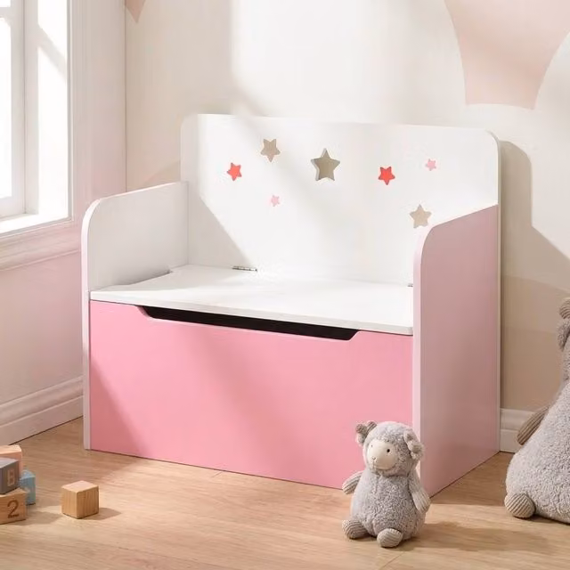 STILVORA Pink Storage Chest Bench with Soft-Close Lid for Children's Bedrooms