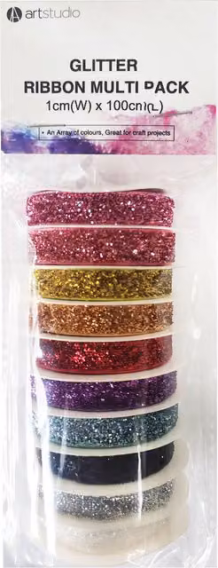 Art Studio Pack of 10 Multicolour Glitter Ribbons