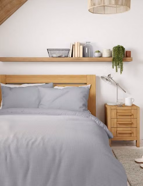 M&S Grey Pure Cotton Waffle Duvet Cover and Pillowcase Set, W: 180 cm, H: 200 cm