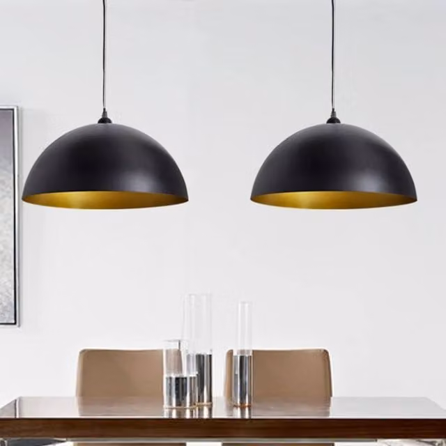 Berkfield Home Set of 2 Black Metal Dome Ceiling Lamps, Height-Adjustable Suspended Lighting – 1