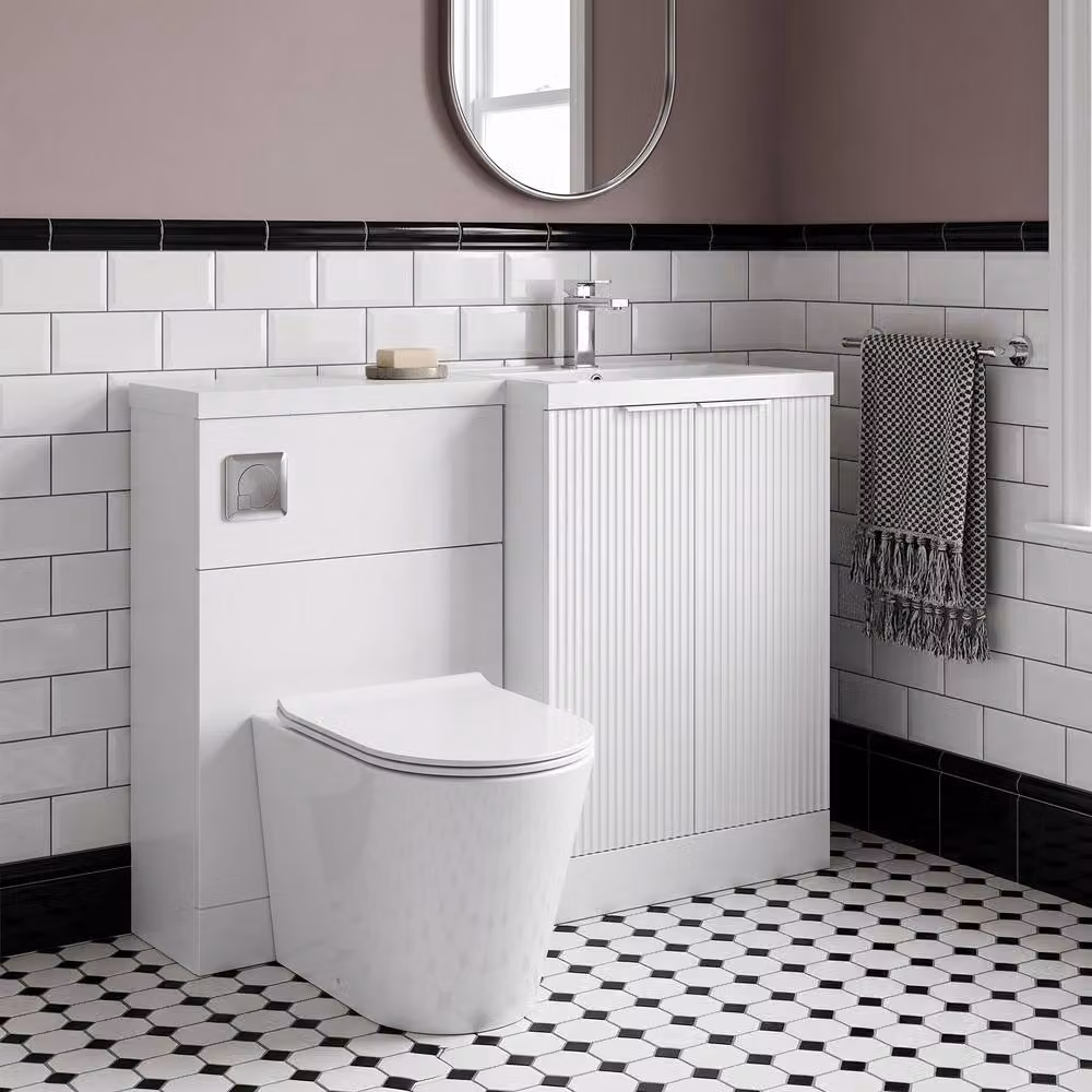 Balterley Tixall 2 Door White Glossy Freestanding WC Combi Vanity Unit with Poly Basin, Width: 110 cm – 2