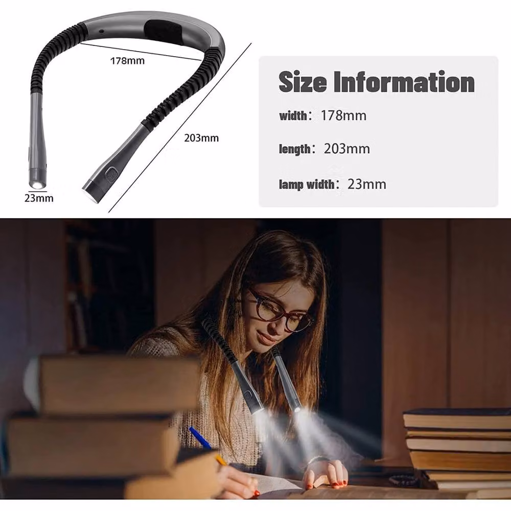 Nordara Dimmable LED Neck Reading Light with 3 Colour Modes and Rechargeable Battery in Grey – 2