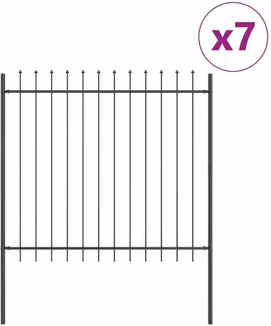Berkfield Home Steel Garden Fence with Spear Top in Grey, W: 11.9 m, H: 1.7 m