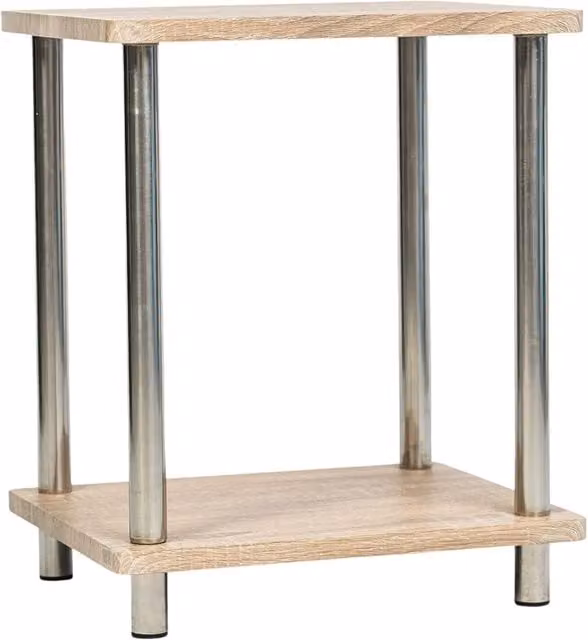 DEENZ Brown 2 Tier Wood and Metal Side Table with Stainless Steel Legs