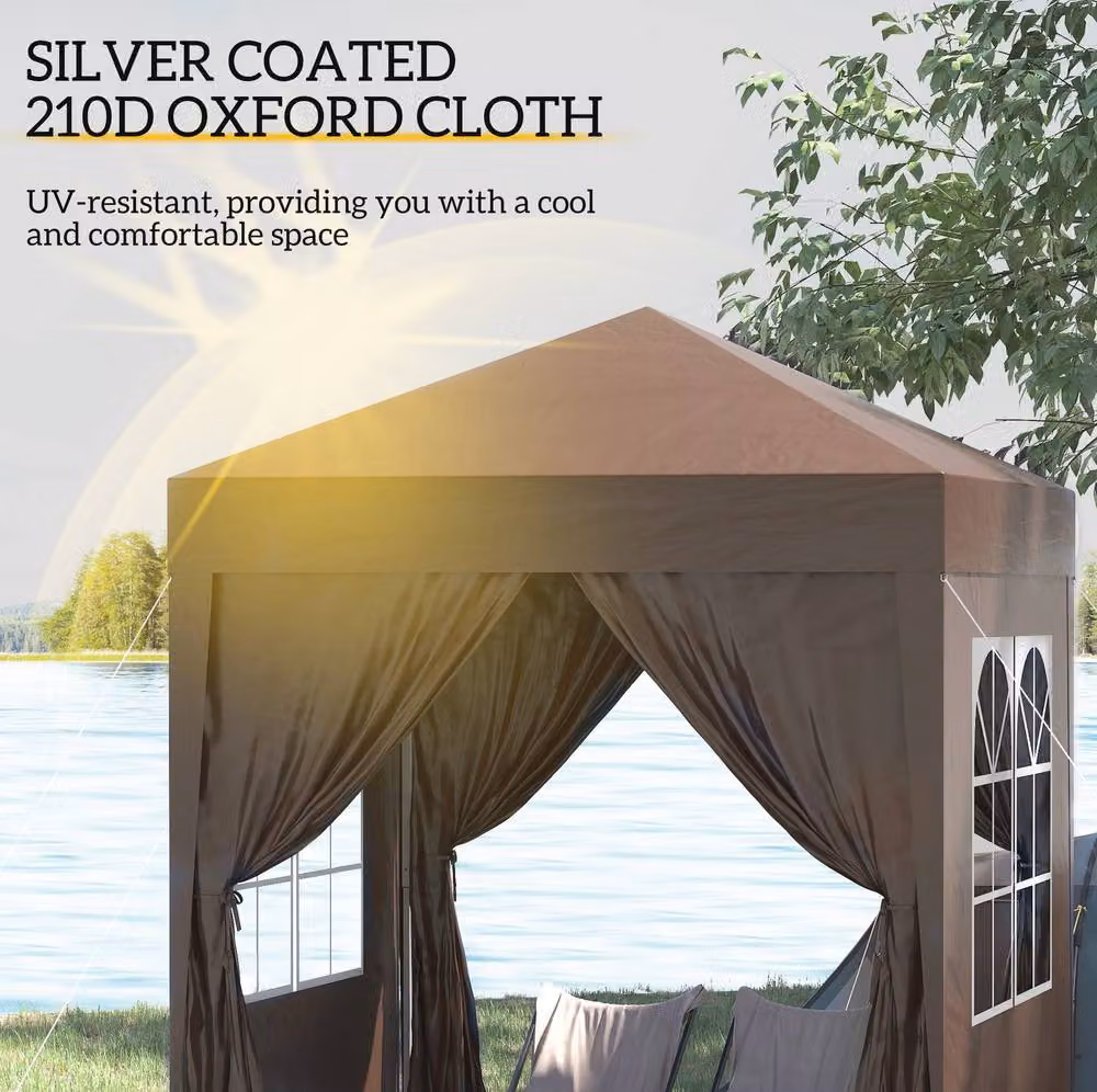 STILVORA Pop-Up Gazebo with Sidewalls and Windows, Brown, W/D/H: 200 x 200 x 240 cm – 6