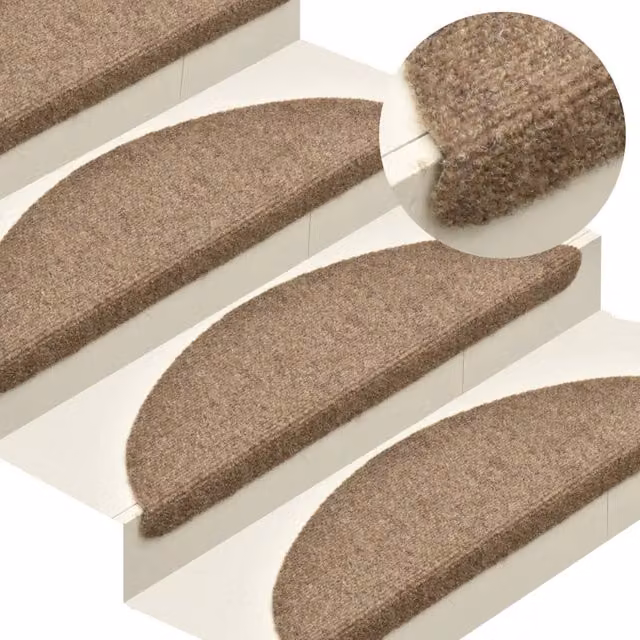 Berkfield Home Self-adhesive Stair Mats, 15 Pieces, Cream, W: 65 cm, D: 21 cm, H: 4 cm