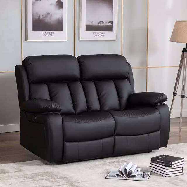 More4Homes Chester 2 Seater Electric High Back Bonded Leather Recliner Sofa in Black