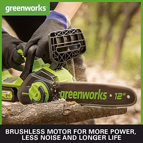 Greenworks GD24CS30K4 Cordless Chainsaw with Brushless Motor, 30cm Bar Length, 7.8m/s Chain Speed, Auto-Oiler and Kickback Protection, including 24V 4Ah Battery and Charger – 4