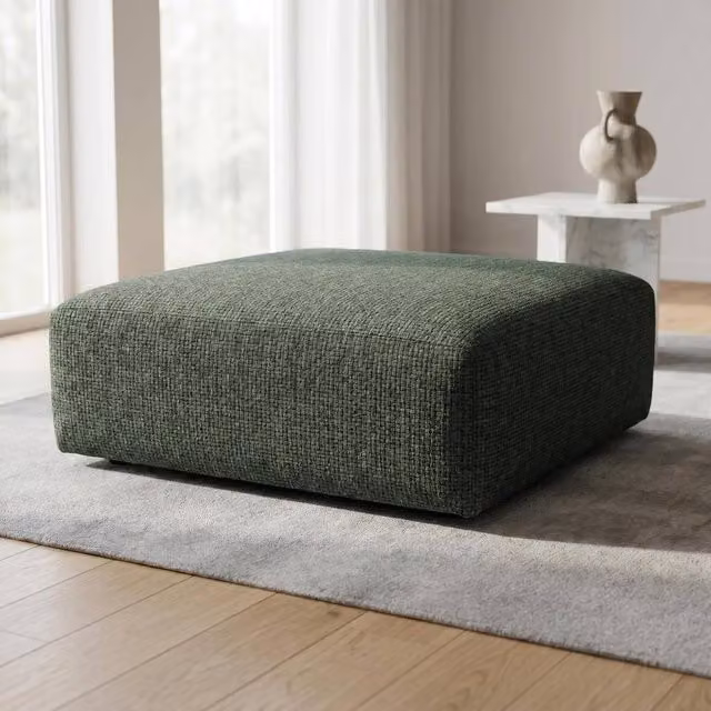 Abakus Direct Tokyo Footstool in Green and Grey Brushed Tweed Fabric