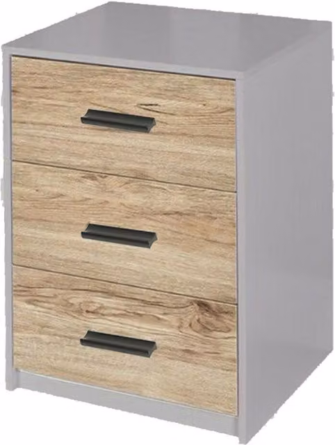 URBNLIVING Modern Grey Bedside Cabinet with Oak Drawers