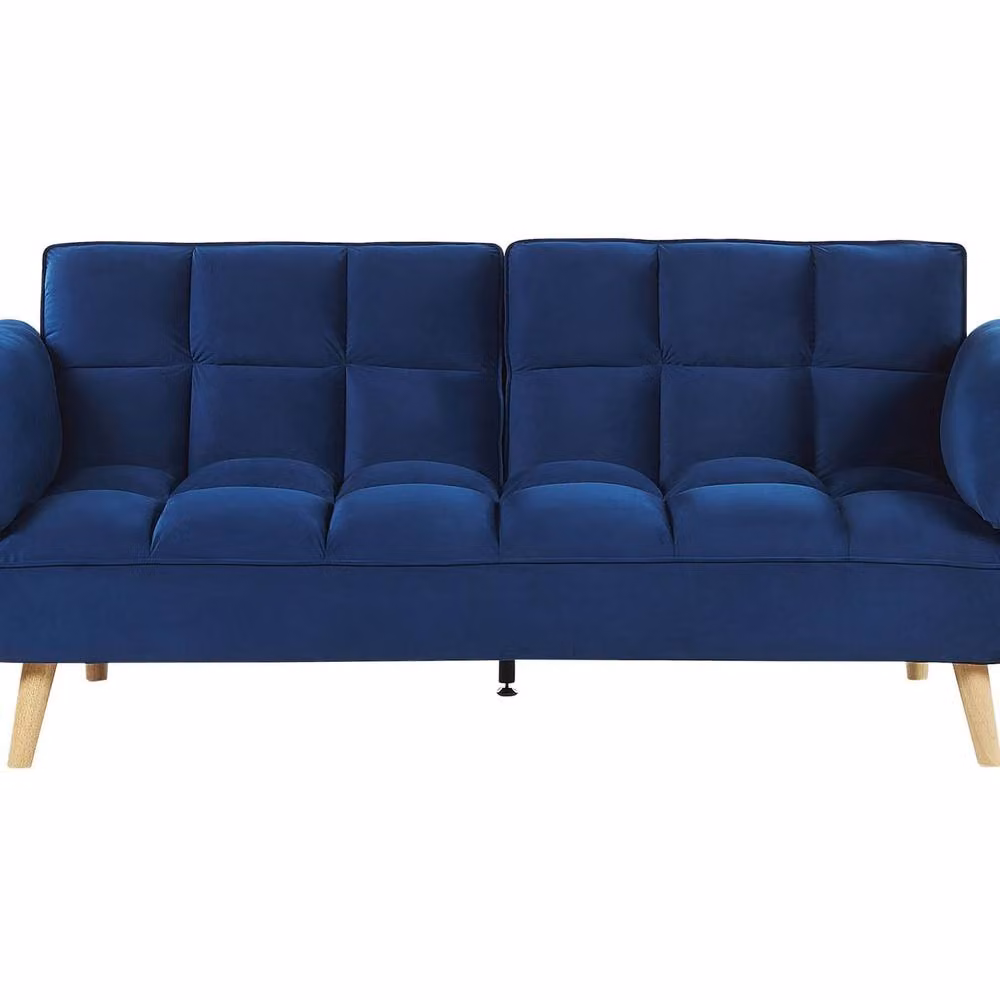 Wyld and Coco 3-Seater Navy Blue Velvet Sofa Bed with Rubberwood Legs and Pull-Out Frame, Double Size (140 x 200 cm) – 2