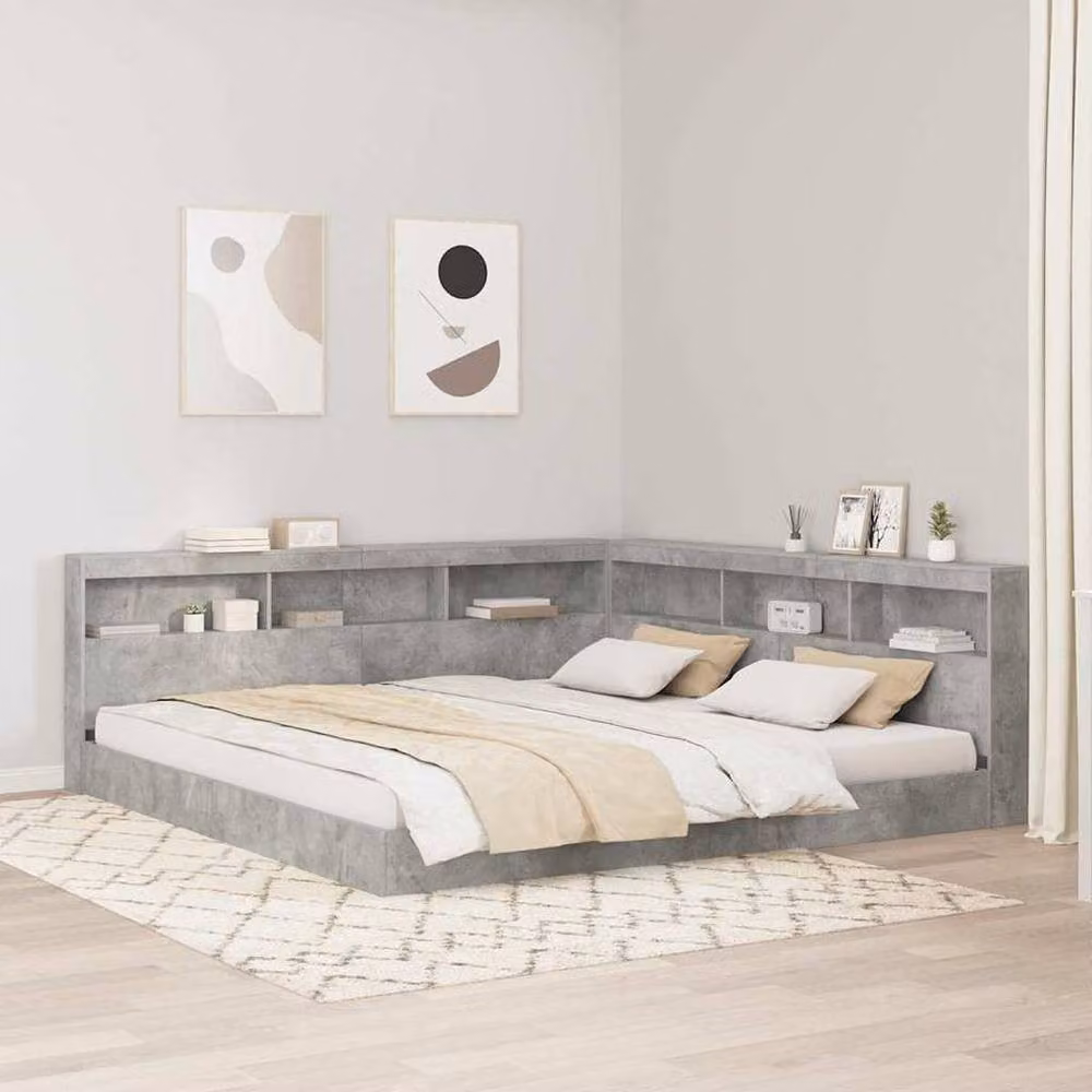 Berkfield Home Minimalist Storage Headboard in Concrete Grey with Integrated Bedside Shelves, 200 cm – 2