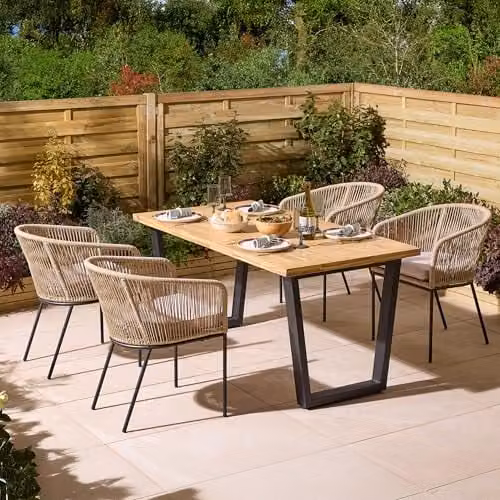 Rowlinson Oslo 4 Seat Acacia Wood and Powder Coated Steel Dining Set in Brown and Grey