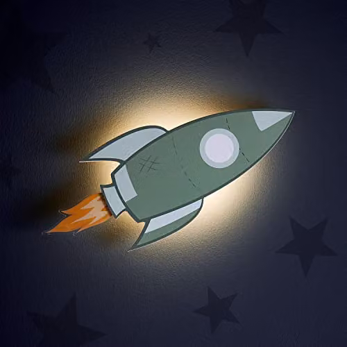 Lights4fun Battery Operated LED Rocket Childrens Wall Light with Remote and Timer in Blue and Green – 2