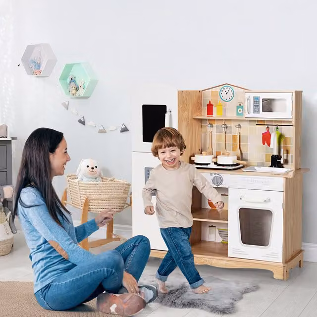 COSTWAY Wooden Childrens Pretend Play Kitchen Toy Set in White