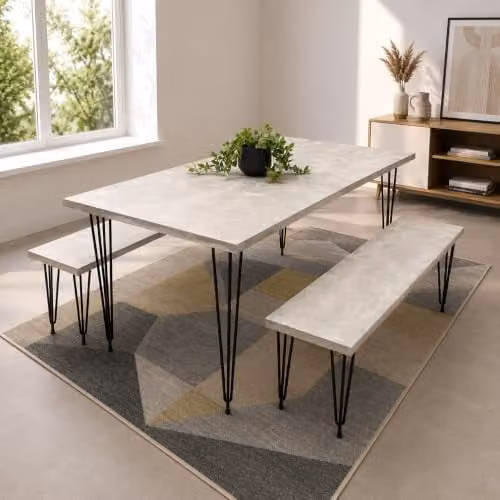 KOSY KOALA Modern Rectangular Dining Table and 2 Benches Set in Grey, Black or Brown