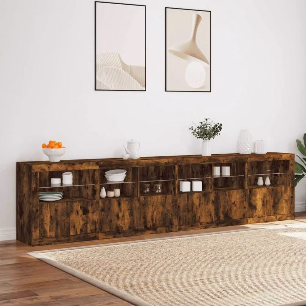 Berkfield Home Modern Smoked Oak Sideboard with Integrated LED Lights in Brown, W: 283 cm, D: 37 cm, H: 67 cm – 4
