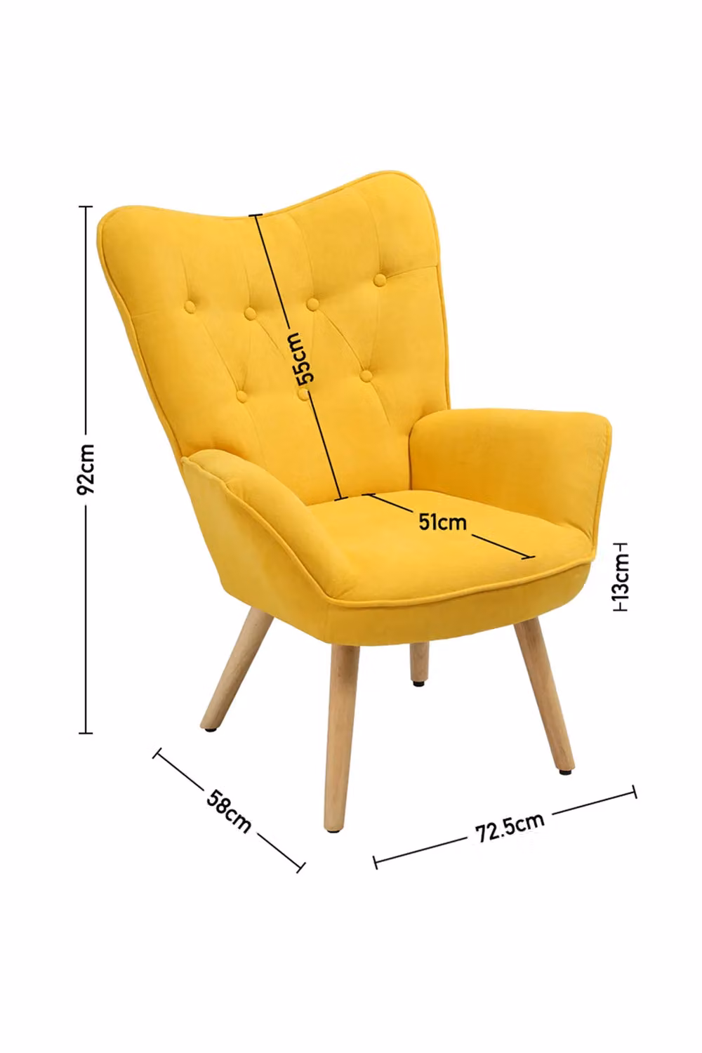 H&O Direct Contemporary Button-Tufted Linen Tub Chair with Armrests and Wooden Legs in Yellow – 2
