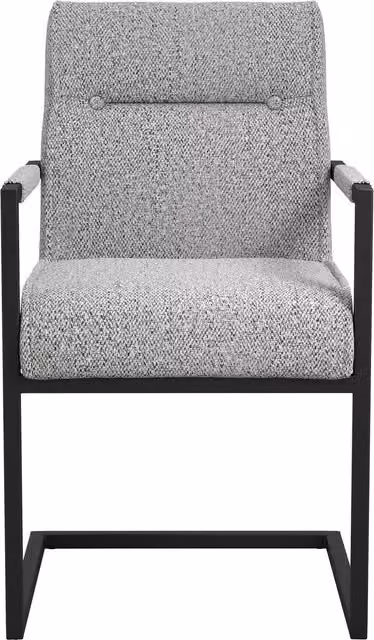 LPD Home Pair of Cleaver Arms Dining Chairs in Smoked Pearl Fabric with Black Metal Cantilever Base