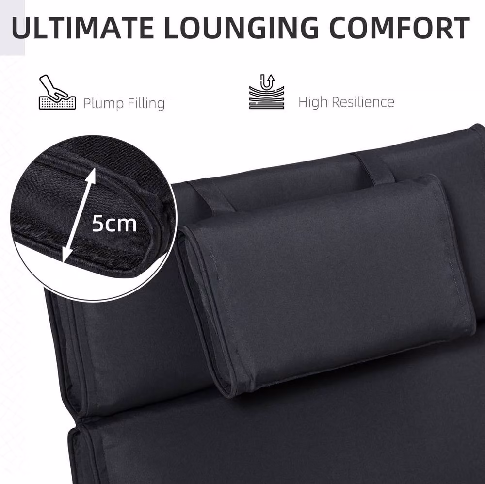 STILVORA Sun Lounger Cushion with Removable Head Pillow in Black – 5