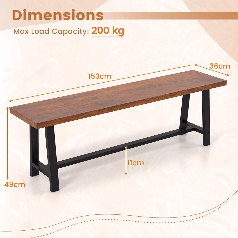 Costway Rustic Brown Wooden and Metal 3 Person Dining and Entryway Shoe Bench, W: 153 cm – 2