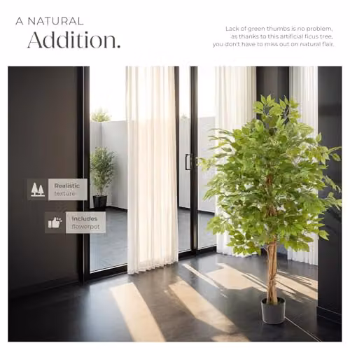 tectake Artificial Ficus Tree with Real Wood Trunk and Green Leaves, Height: 160 cm – 5