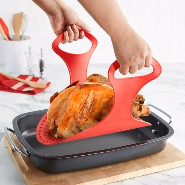 Gr8 Home Reusable Non Stick Silicone Chicken and Turkey Meat Lifter Turner in Red – 1
