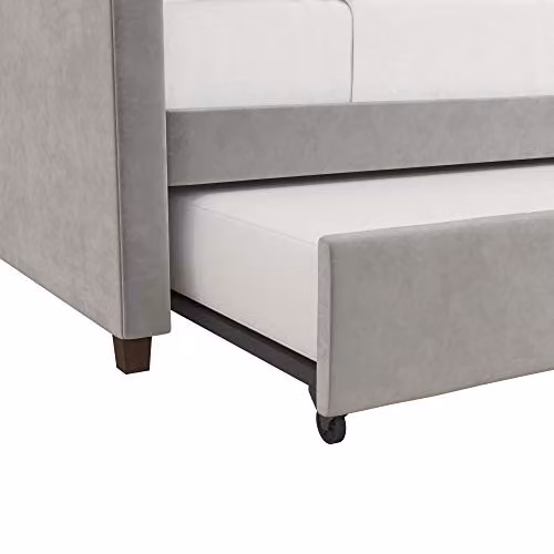 DHP Furniture Aspen Daybed with Trundle, Grey Velvet Upholstered – 4