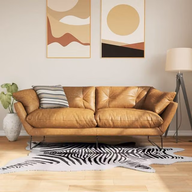 Berkfield Home Zebra Pattern Round Washable Anti Slip Rug in Black and White, Diameter: 100 cm