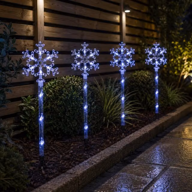 Samuel Alexander Set of 4 White LED Plastic Crystal Snowflake Pathfinder Christmas Lights, 69 cm – 1