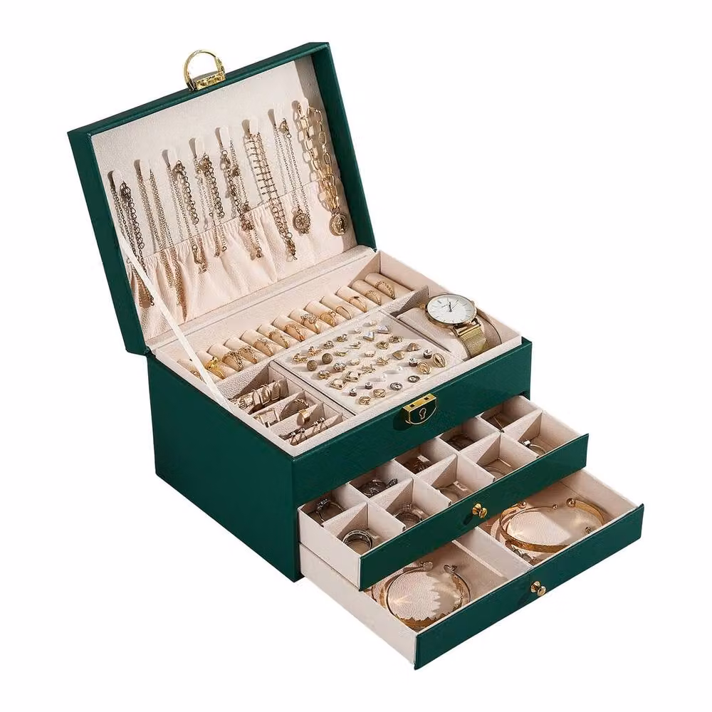 Havendro 3-Tier Large Green Jewellery Storage Box and Ring and Necklace Organiser – 3