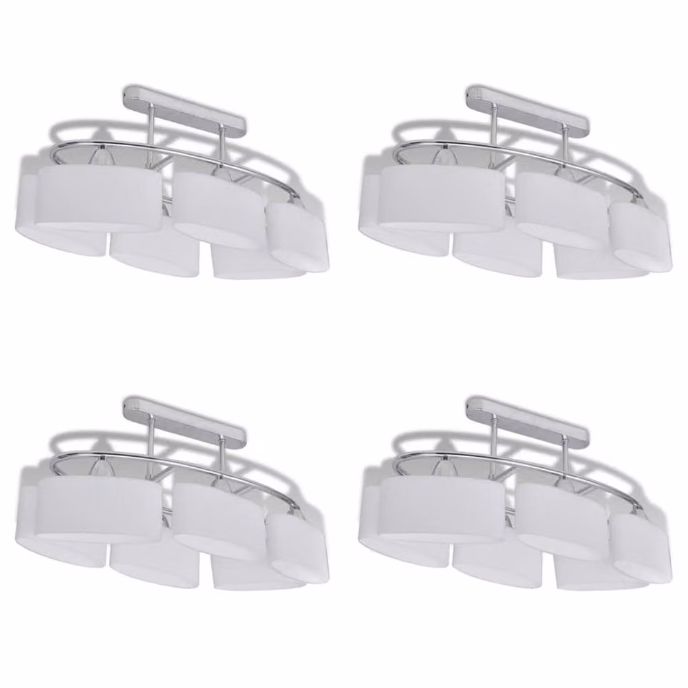 Berkfield Home Modern Ceiling Lamp with White Ellipsoid Glass Shades and Chrome Details – 2