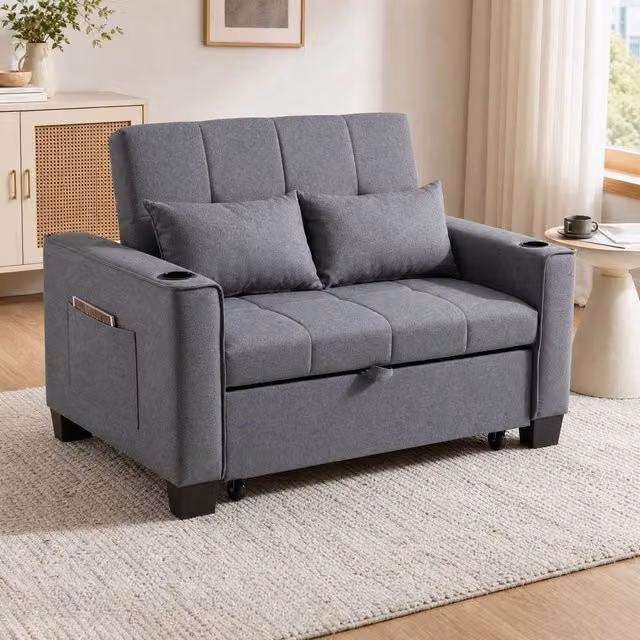 STILVORA 3 in 1 Pull Out Sofa Bed in Grey with Adjustable Headrest and Scatter Cushions, W/D/H: 140 x 190 cm – 1