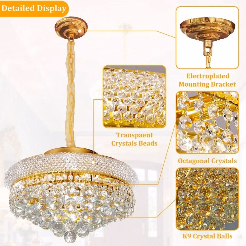 NESTLUNE Round Crystal Ceiling Pendant Chandelier in Gold/Brass, Diameter: 61 cm – 3