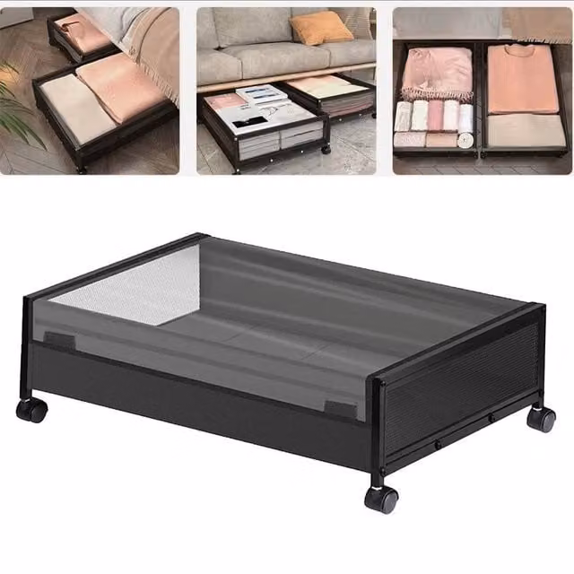 FLAVORA Wheeled Dustproof Under Bed Storage Box with Mesh Lid, Black, W/D/H: 50 x 50 x 50 cm – 1