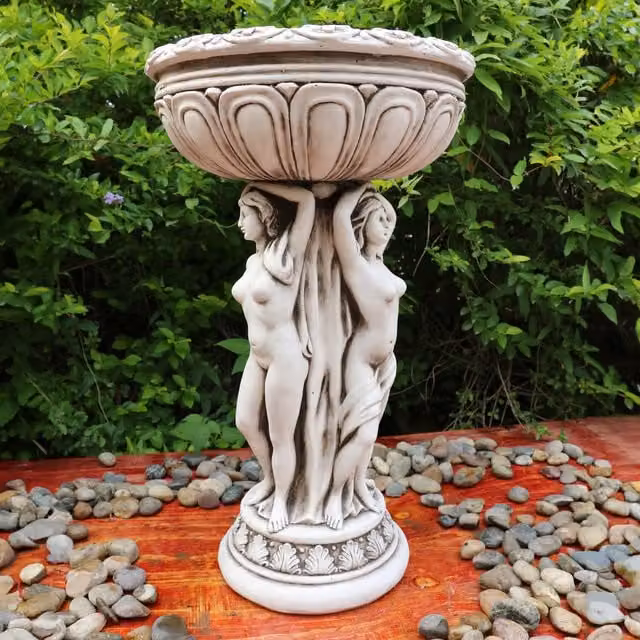 Ornate Collection Three Goddess Planter Statue in White Stone