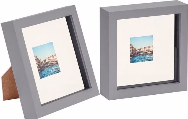 Nicola Spring Square 3D Box Photo Frame, Pack of 2, Grey and Yellow, W/H: 15.24 x 15.24 cm with 5.08 cm Mount
