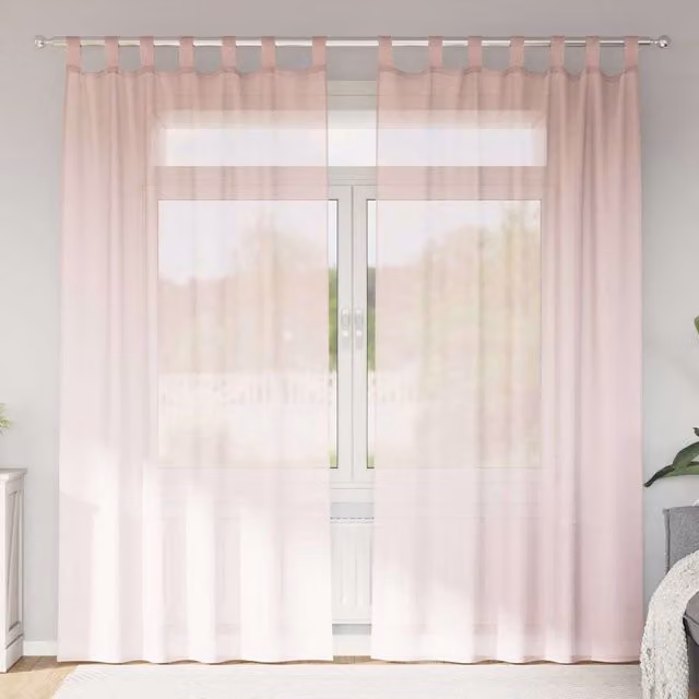 Berkfield Home Pink Voile Fabric Curtains with Rod Pockets, 2 Pack, W: 140 cm, H: 225 cm