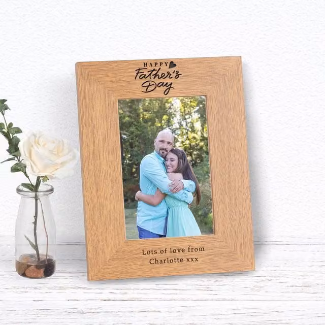 Uniqueful Personalised Happy Fathers Day Wood Picture Frame, Brown, 6x4 inch