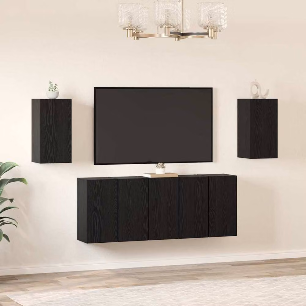 Berkfield Home Modern Black Oak TV Cabinet with Hinged Doors and Internal Shelves, W/D/H: 60 x 30 x 30.5 cm – 2