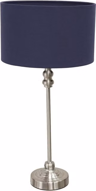 ValueLights Maggie Brushed Chrome Table Lamp with Blue Fabric Drum Shade