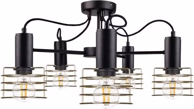 Netlighting Rune Multi Arm Semi Flush Ceiling Light in Black, 60cm, 5x E27