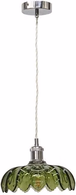 First Choice Lighting Alice Green Leaf Design Glass Pendant Shade with Chrome Flex Set