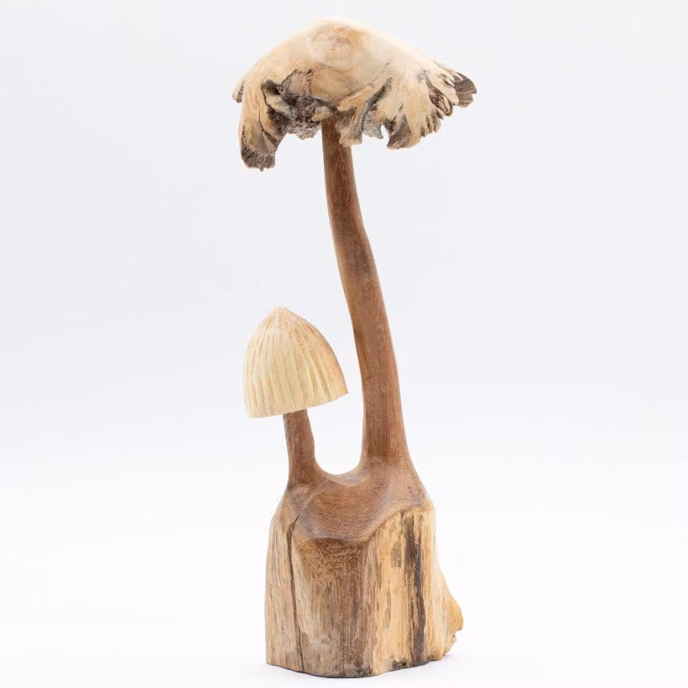 Serenityy Handmade Parasite Wood Mushroom Carving Set of Two in Natural Brown – 3